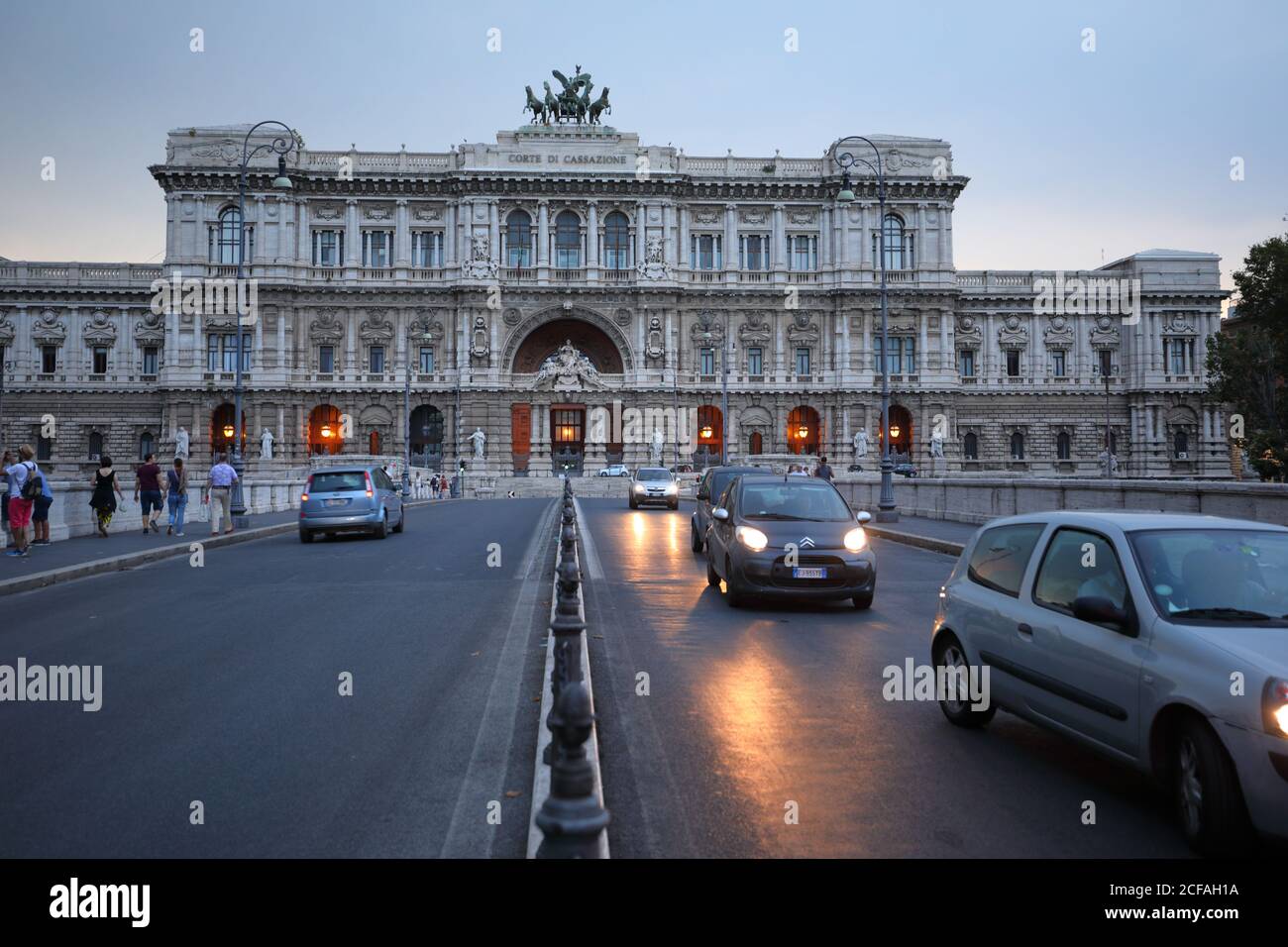 Night view of Palace of Justice in Rome, Italy. The palace is the seat of the Supreme Court of Cassation and the Judicial Public Library Stock Photo