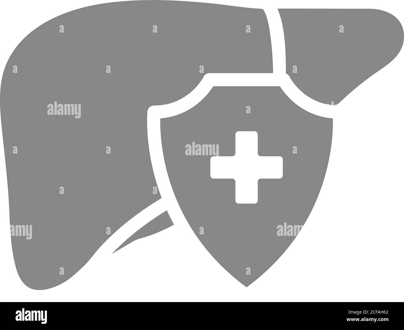 Healthy protected liver gray icon. First aid for accessory digestive