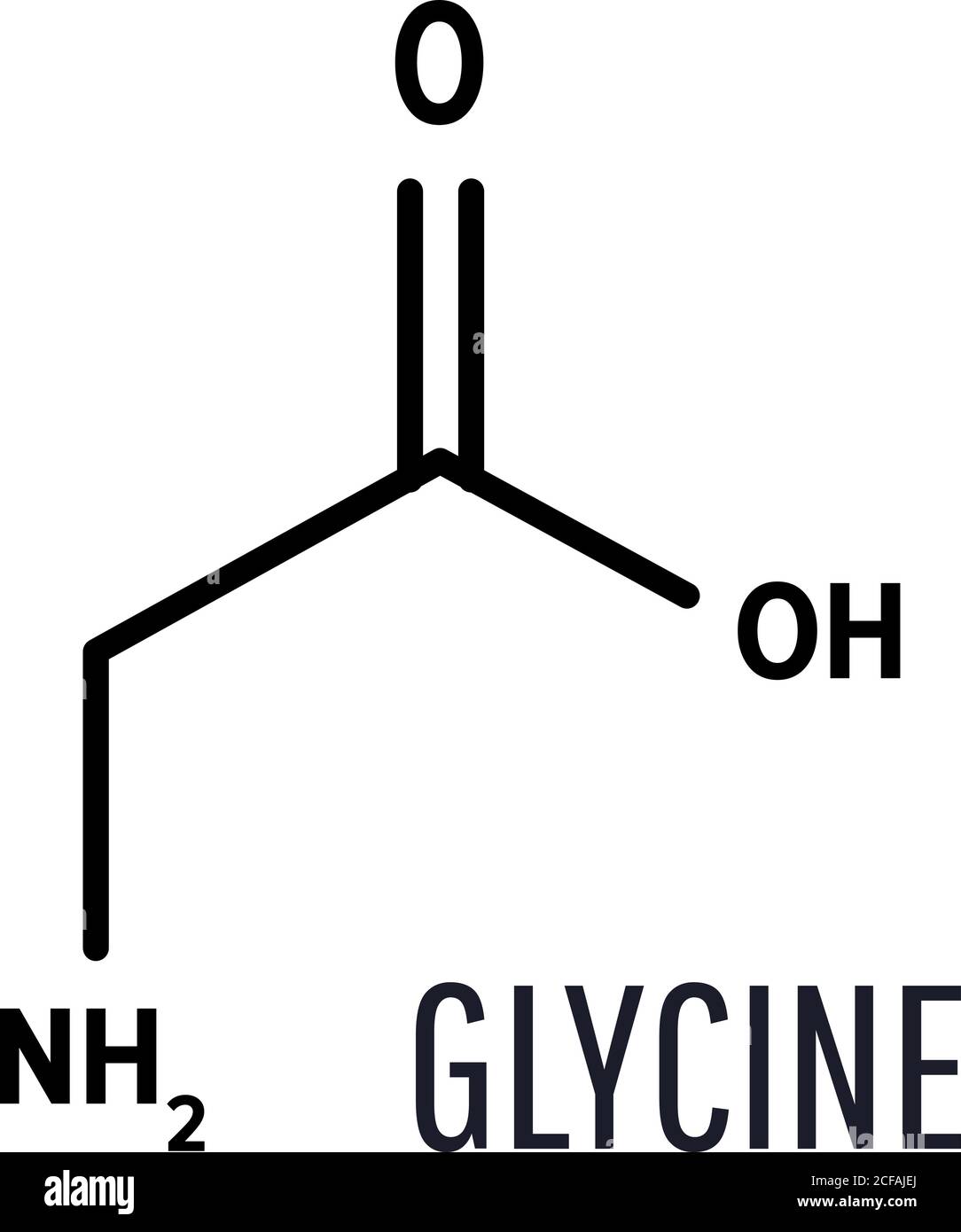 Glycine structural chemical formula with copy space on white background