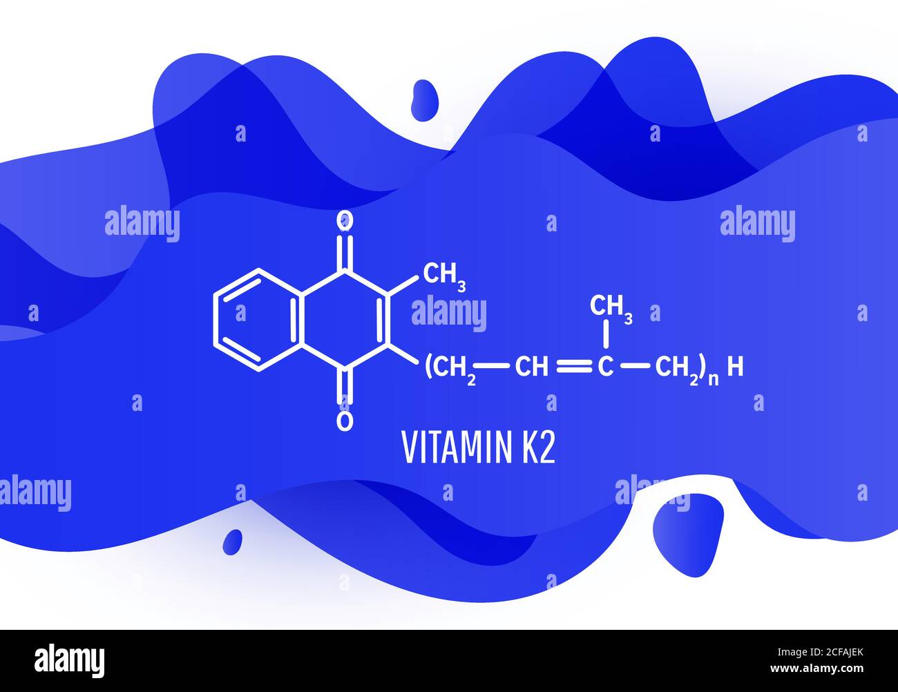 Vitamin K2 structural chemical formula with blue liquid fluid gradient