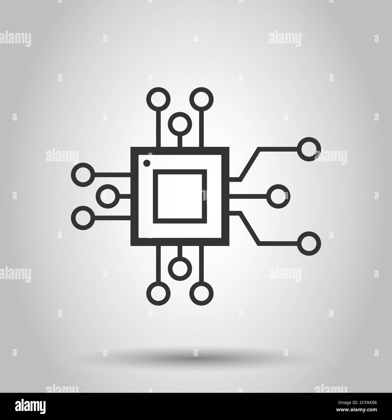 Computer chip icon in flat style. Circuit board vector illustration on white isolated background. Cpu processor business concept. Stock Vector