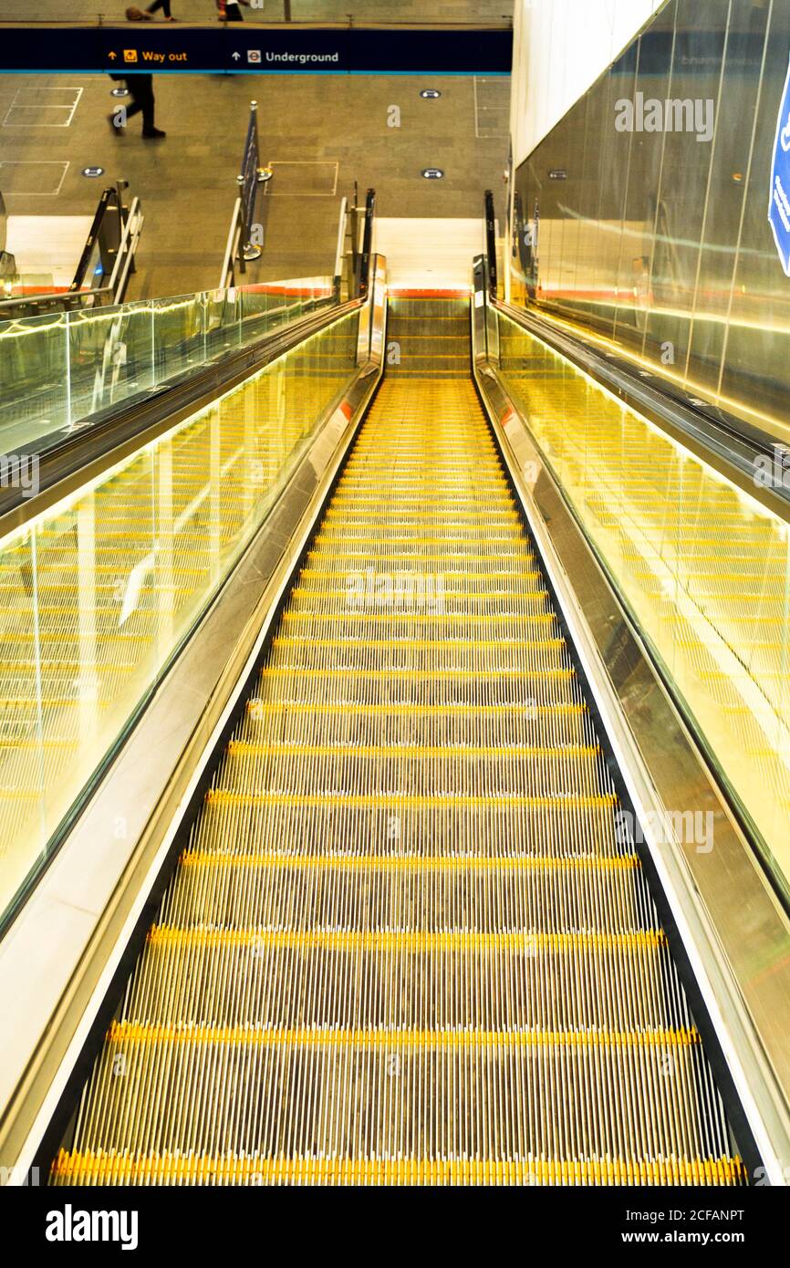 escalators in London Bridge train station - London, England Stock Photo
