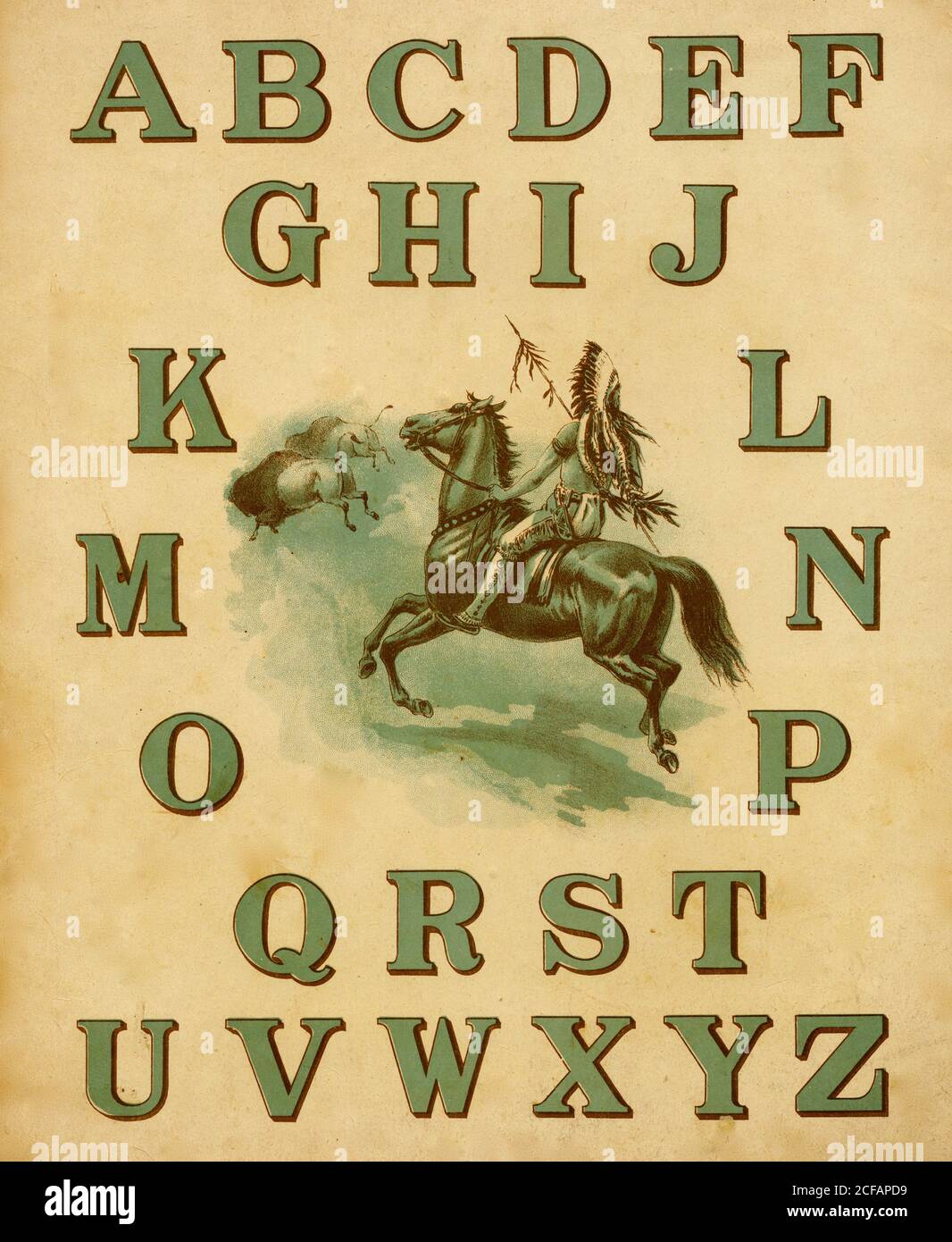 Railroad ABC Indian mounted on horse with full alphabet Stock Photo