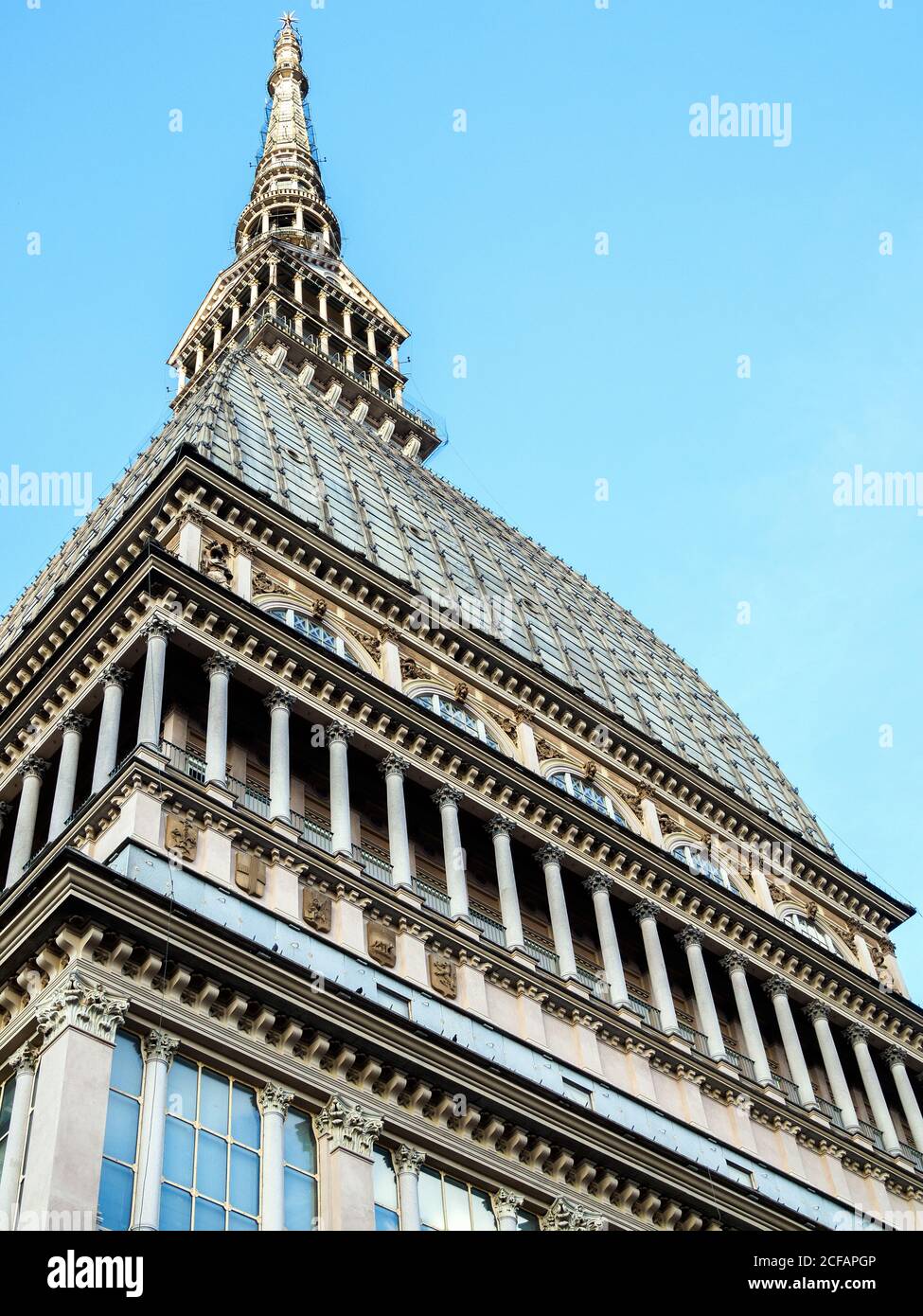 Detail of the Mole Antonelliana that houses the National Museum of Cinema - Turin, Italy, Stock Photo