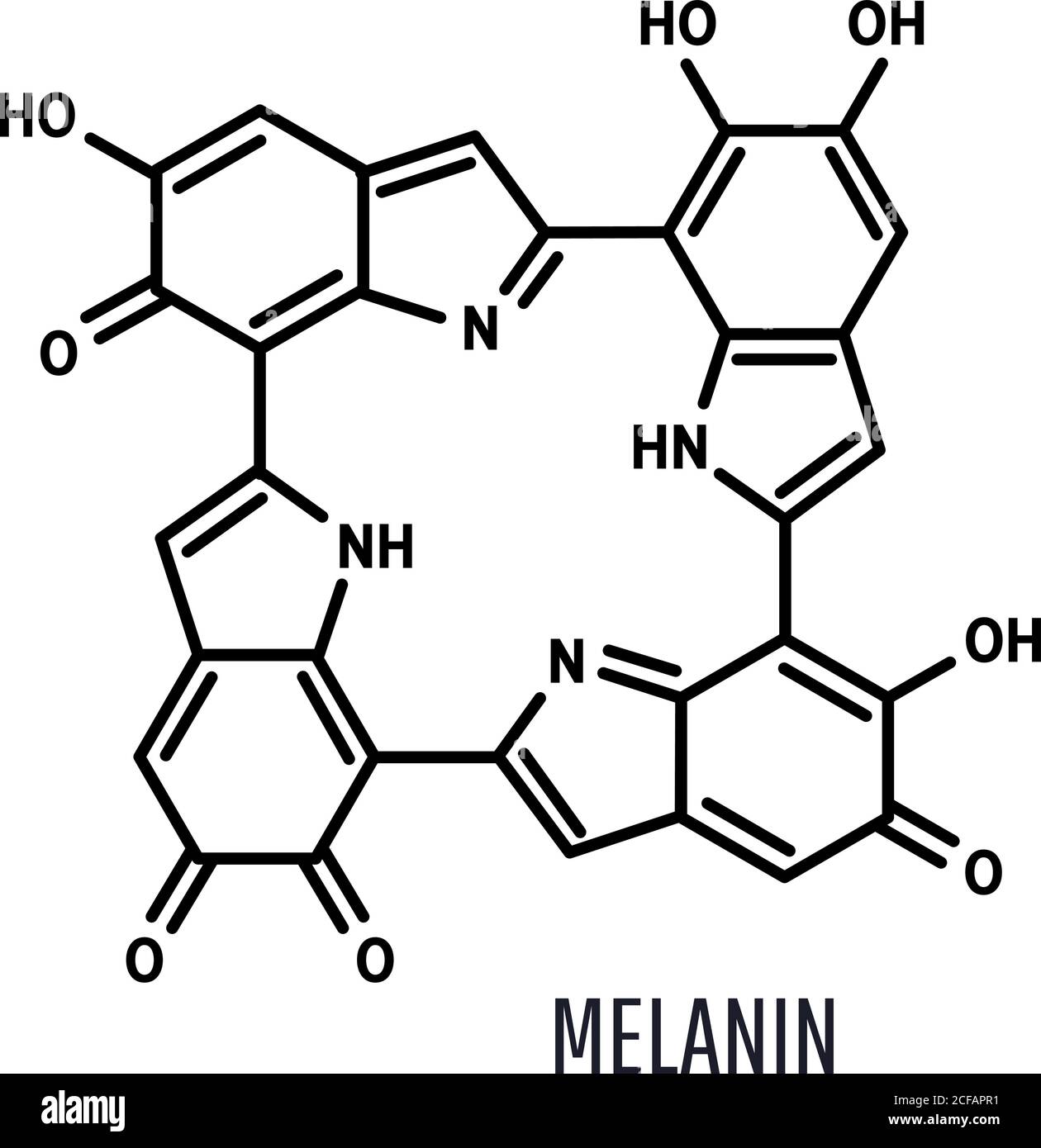 Melanin structural chemical formula on a white background Stock Vector