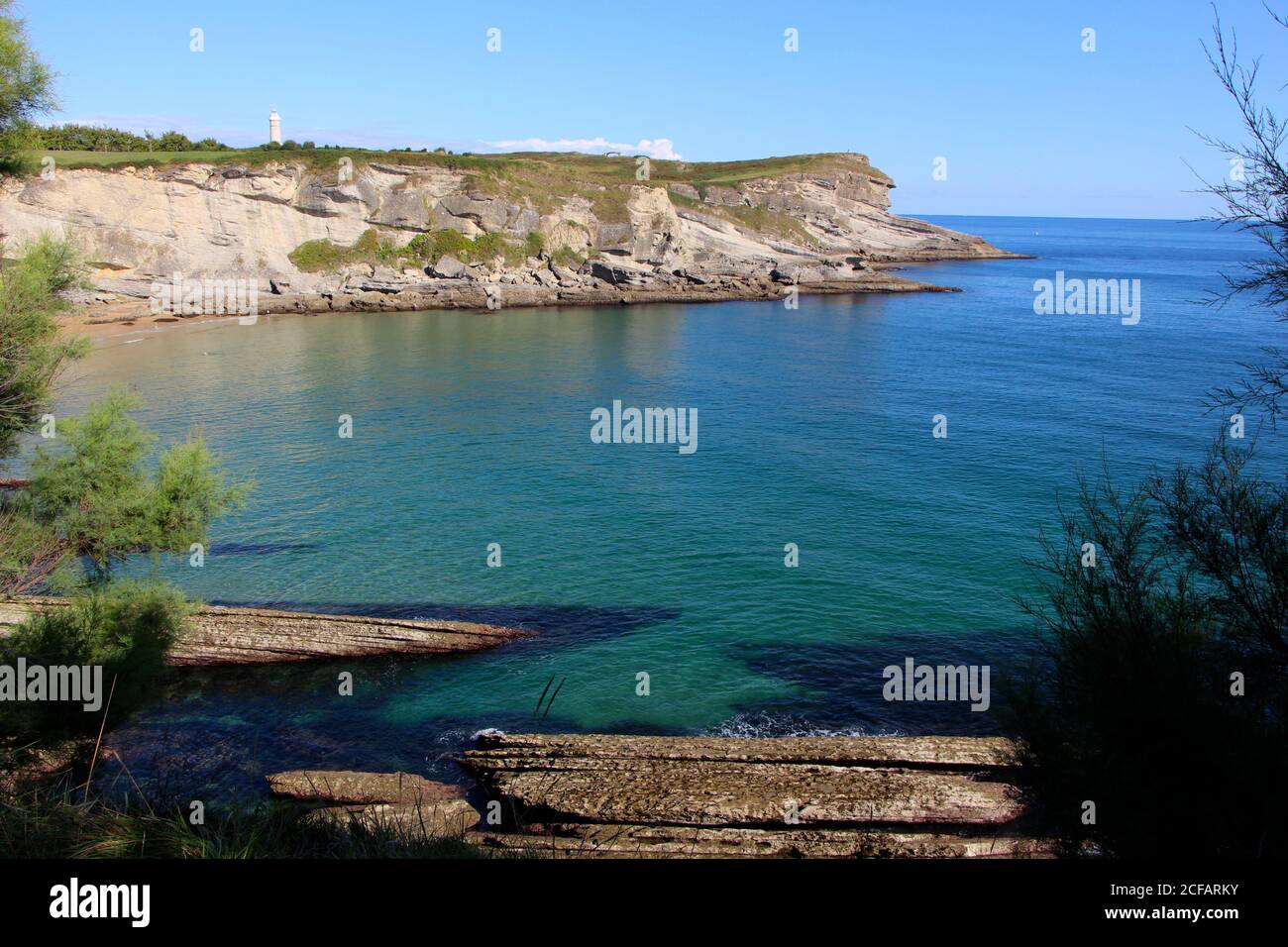 El Faro de Cabo Mayor The Light House of the large cape in Santander Cantabria Spain A stone building completed in 1839 Stock Photo