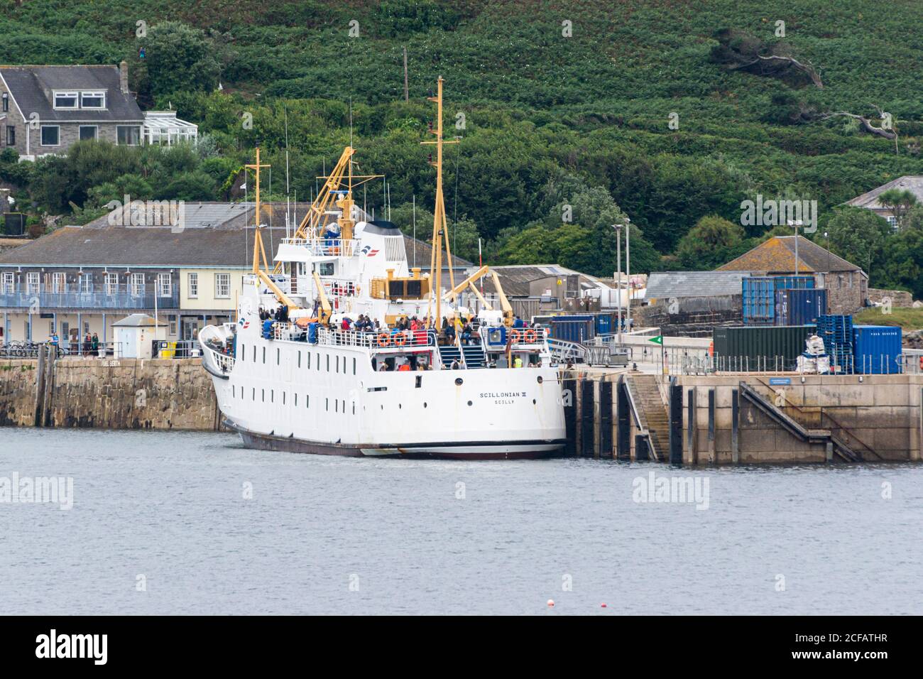 The Scillonian docked at St Mary's harbour, Isles of Scilly Stock Photo