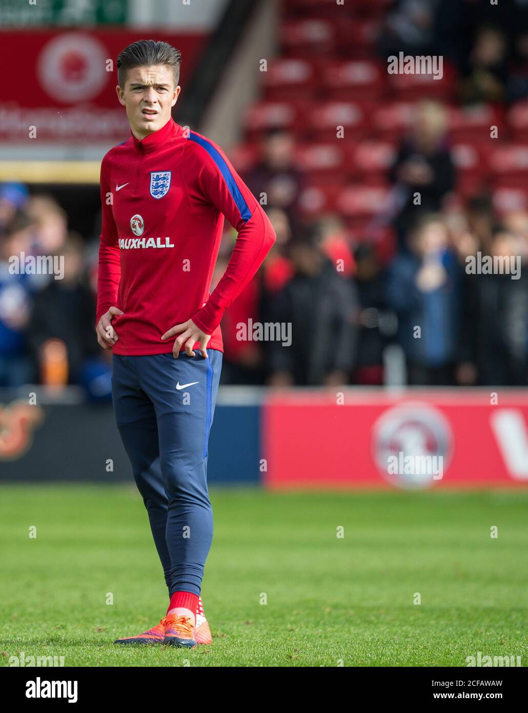 Walsall, UK. 11th Oct, 2016. Jack Grealish (Aston Villa) of England U21 before the International European Under-21 Championship Qualifying match match between England and Bosnia and Herzegovina at the Banks's Stadium, Walsall, England on 11 October 2016. Photo by Andy Rowland. Credit: PRiME Media Images/Alamy Live News Stock Photo