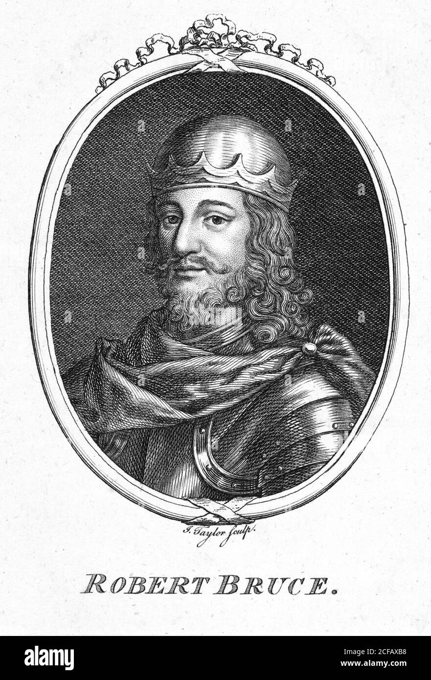 Robert the Bruce. Portrait of King Robert I of Scotland (1274-1329), late 18th century engraving by Isaac Taylor Stock Photo