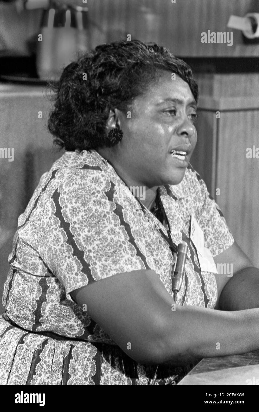 Fannie Lou Hamer (née Townsend; 1917-1977), portrait of the American civil rights leader at the Democratic convention in 1964 : Stock Photo