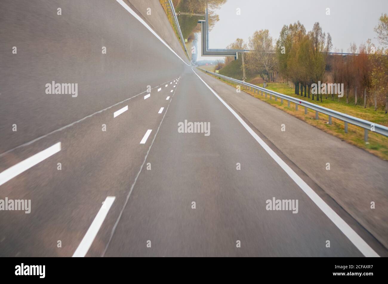 on the surreal highway under the bridge, unusual special effect Stock Photo