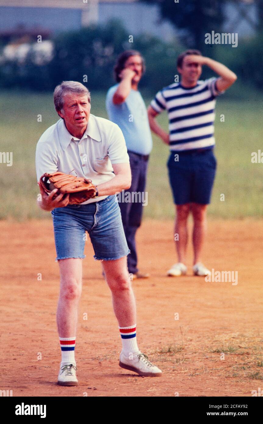 President Jimmy Carter plays softball 1976 - 1979 with off duty Secret ...