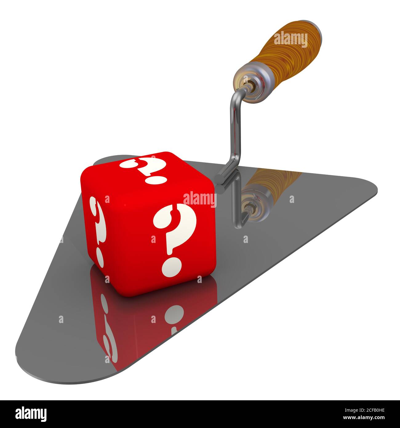 Construction question. Red cube with the symbols of the question lies ...