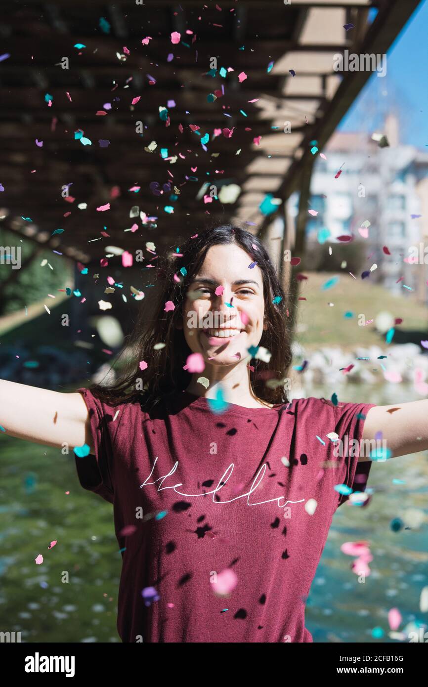 Young woman confetti in the air hires stock photography and images Alamy