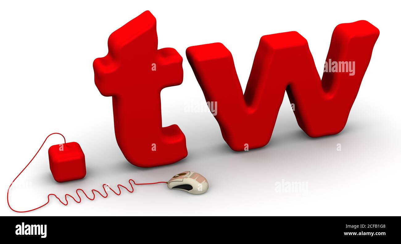 Taiwan domain .tw. 3d illustration of domain name '.tw' in red color. Internet concept on white background Stock Photo