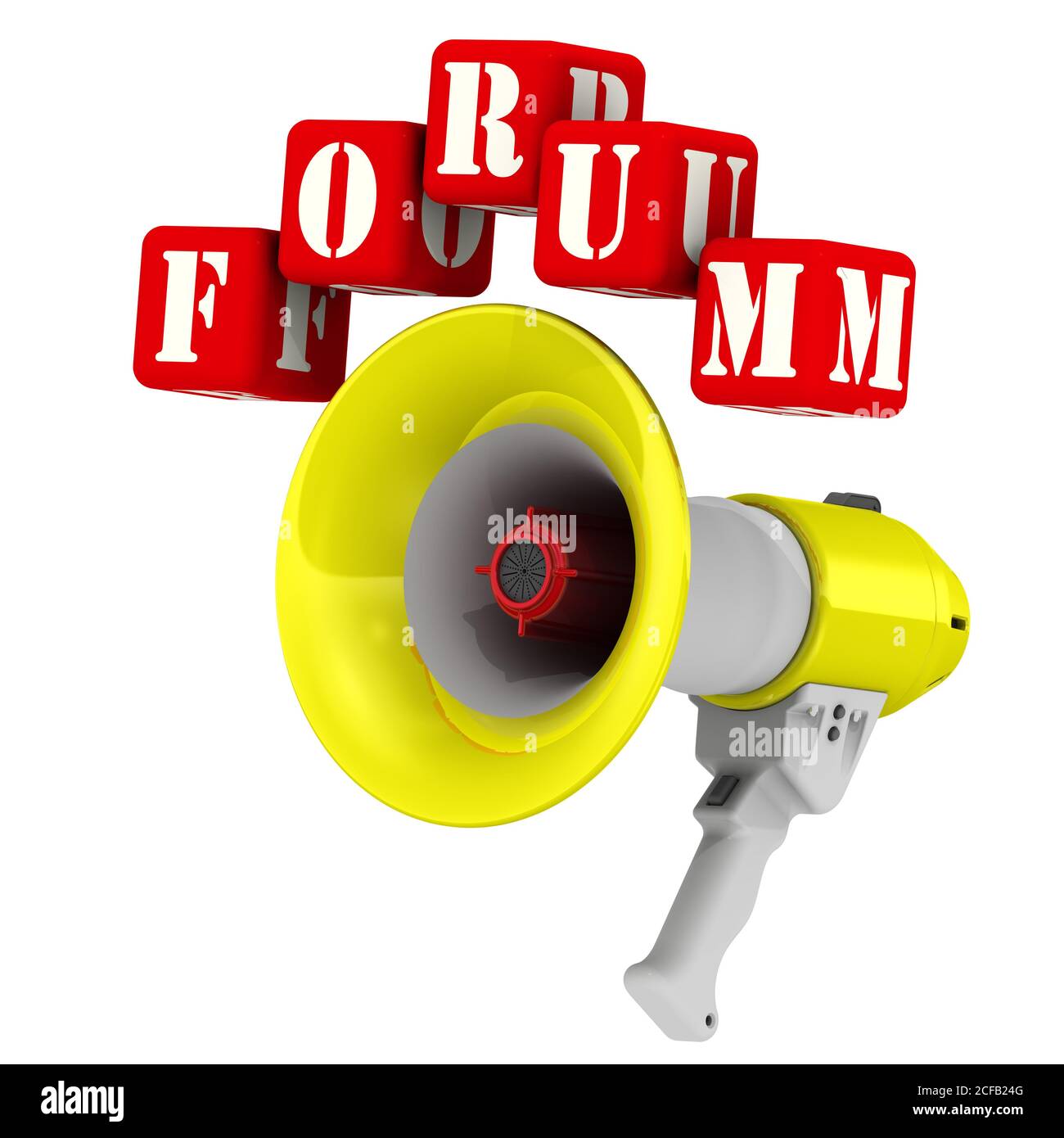 Megaphone and the word FORUM. 3D illustration of a megaphone (electric