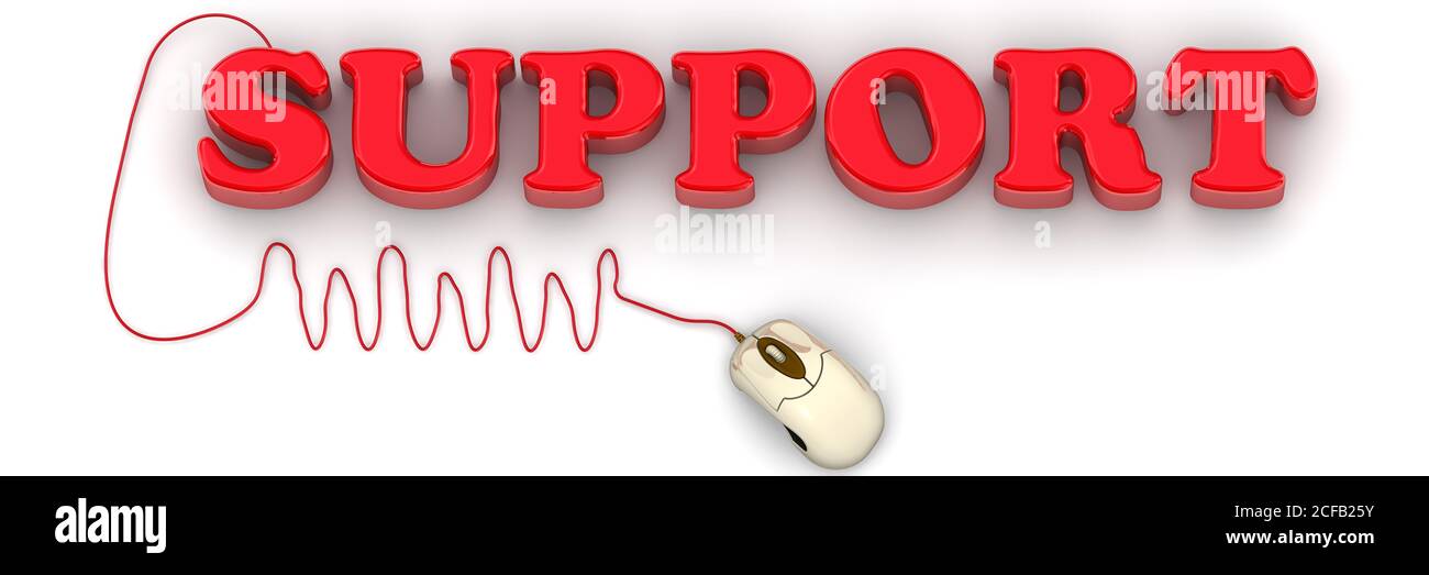 The word support with computer mouse. Red SUPPORT word and WWW ...