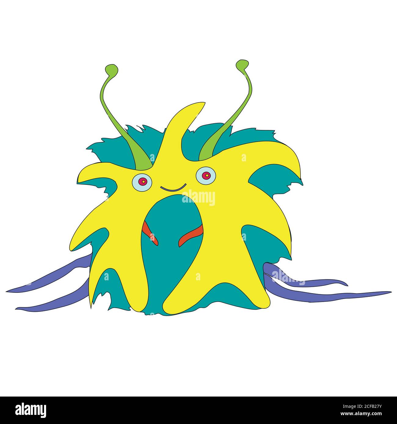 Small, cute funny space monster, isolated on white background. Stock Vector