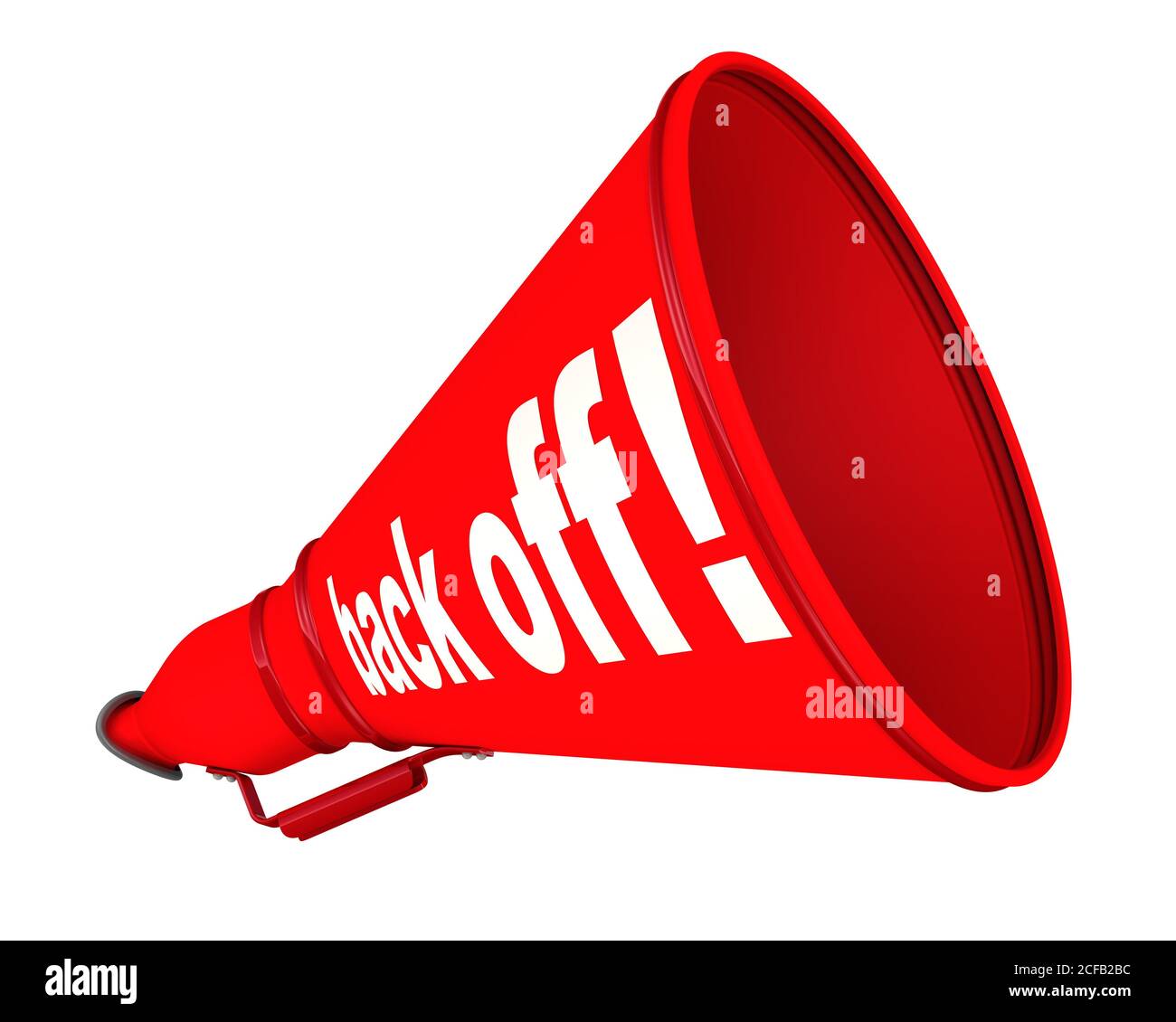 Back off! Labeled megaphone. Red horn with white text BACK OFF