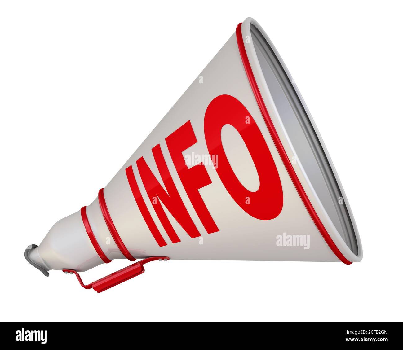 Information. White megaphone with red word INFO on a white background