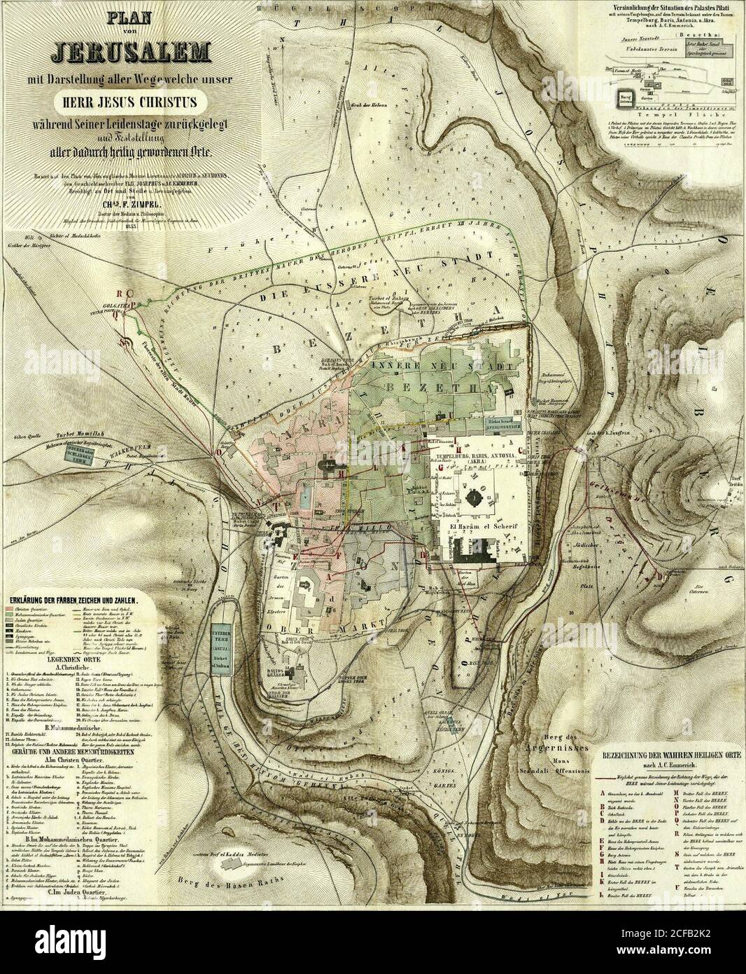 Antique Map of Jerusalem Stock Photo
