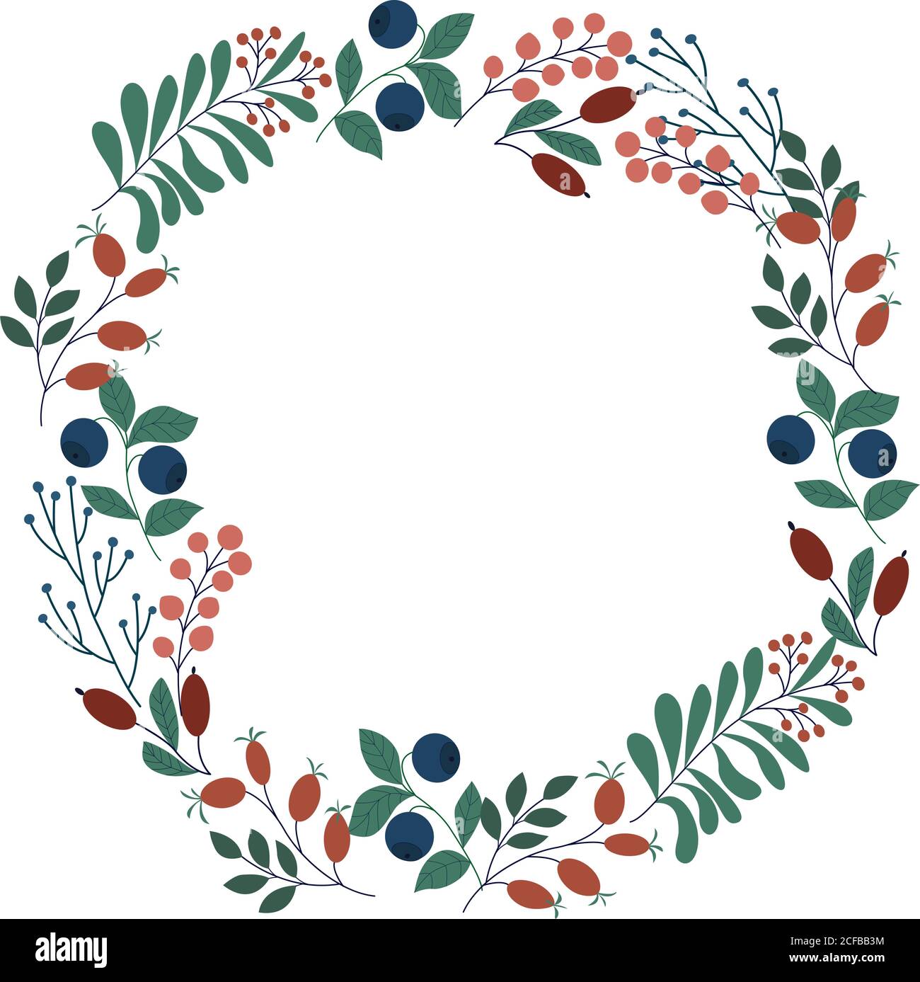 Image of a wreath of autumn berries, twigs and leaves in vector ...