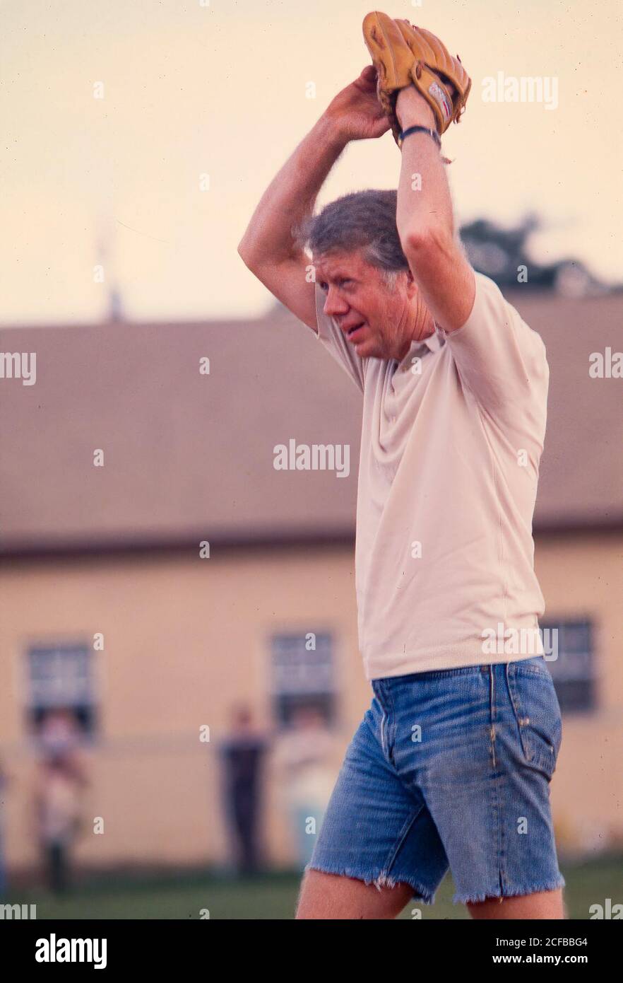 President Jimmy Carter plays softball 1976 1979 with off duty Secret