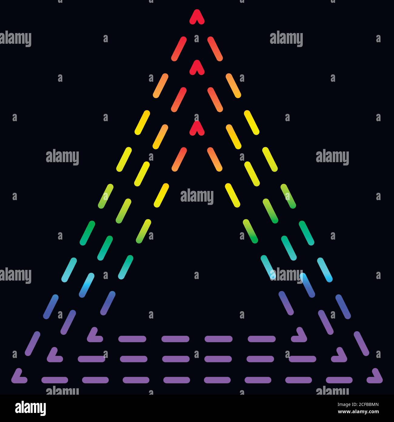 Rainbow triangle consisting dashed line, isolated black background ...
