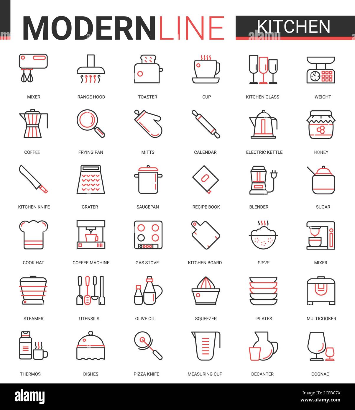 Kitchen Appliances And Dishware Vector Icons Set Stock