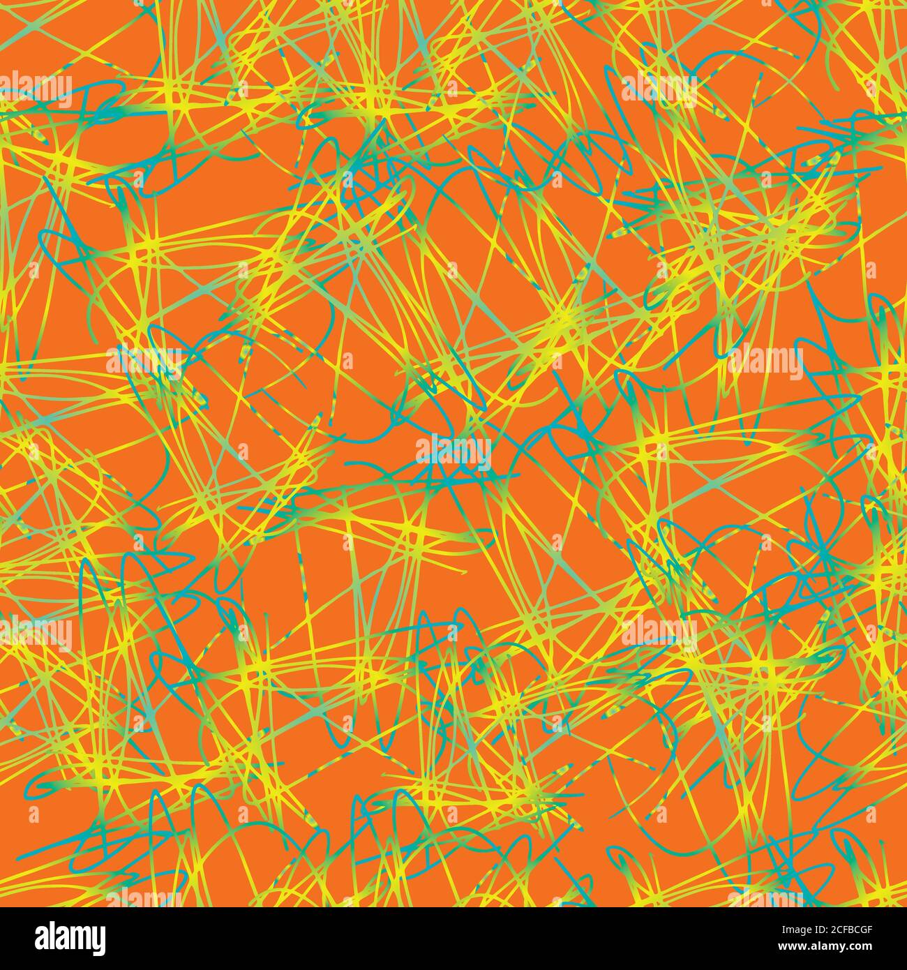 Doodle decorative seamless pattern, turquoise yellow gradient on Stock Vector