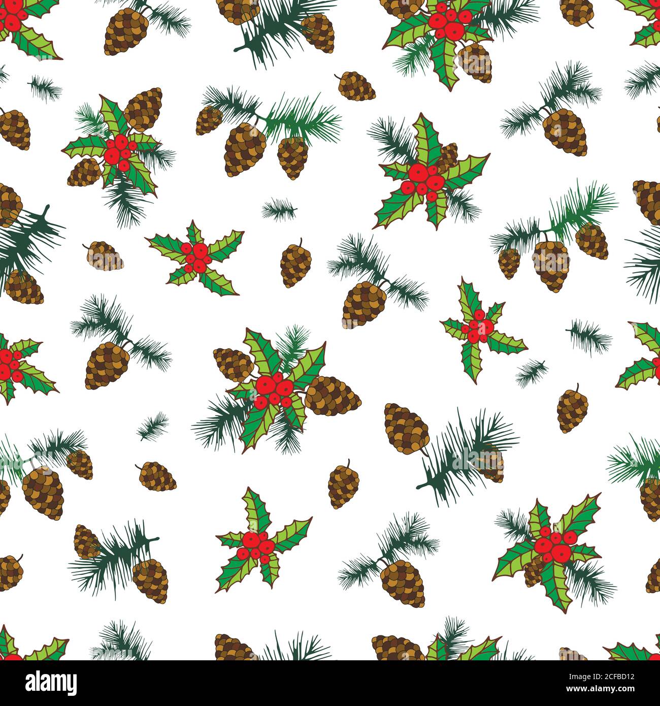 Beautiful festive seamless background, cones, pine branches, hol Stock Vector
