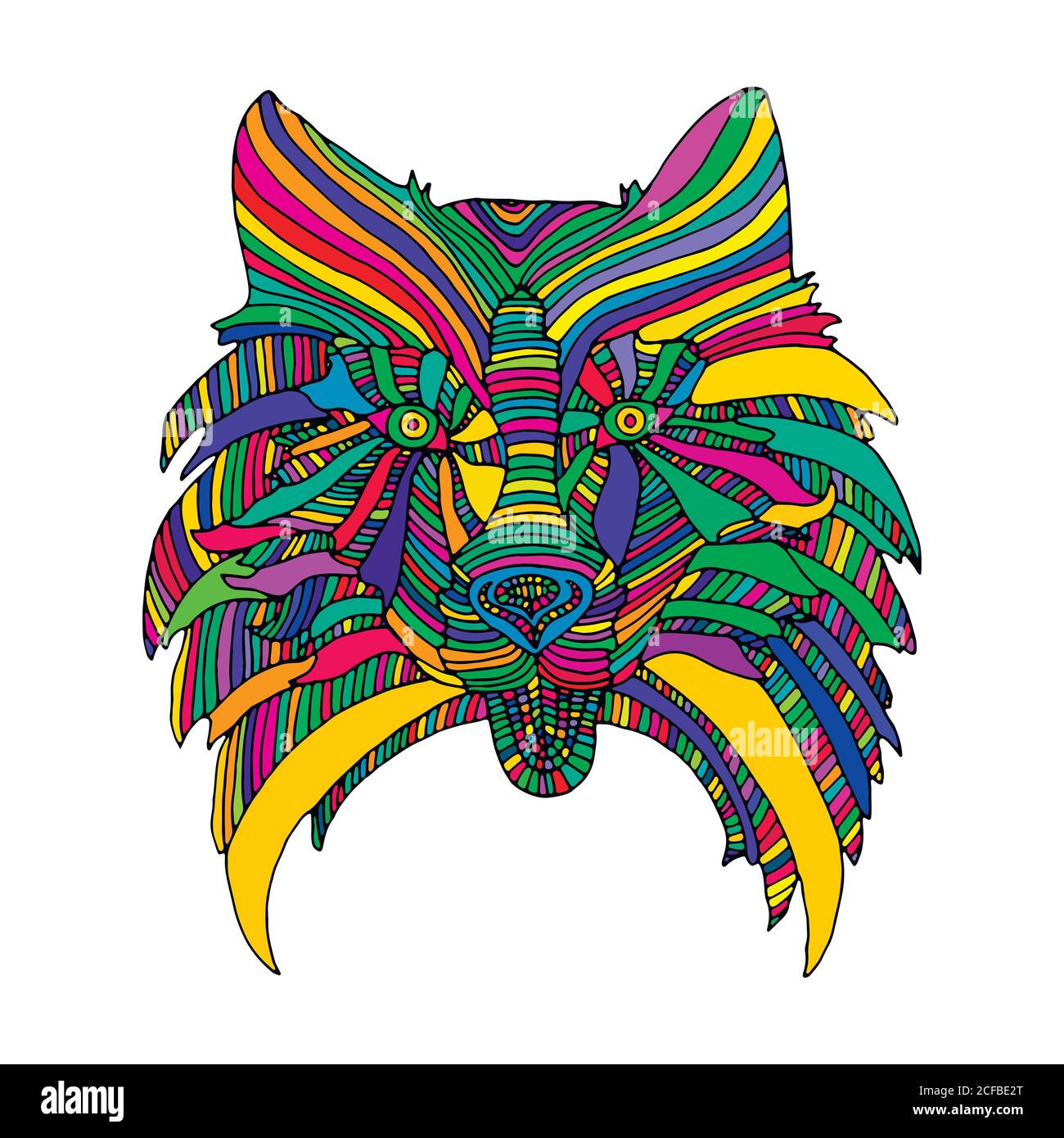 Dog head, bright psychedelic animal pattern Stock Vector