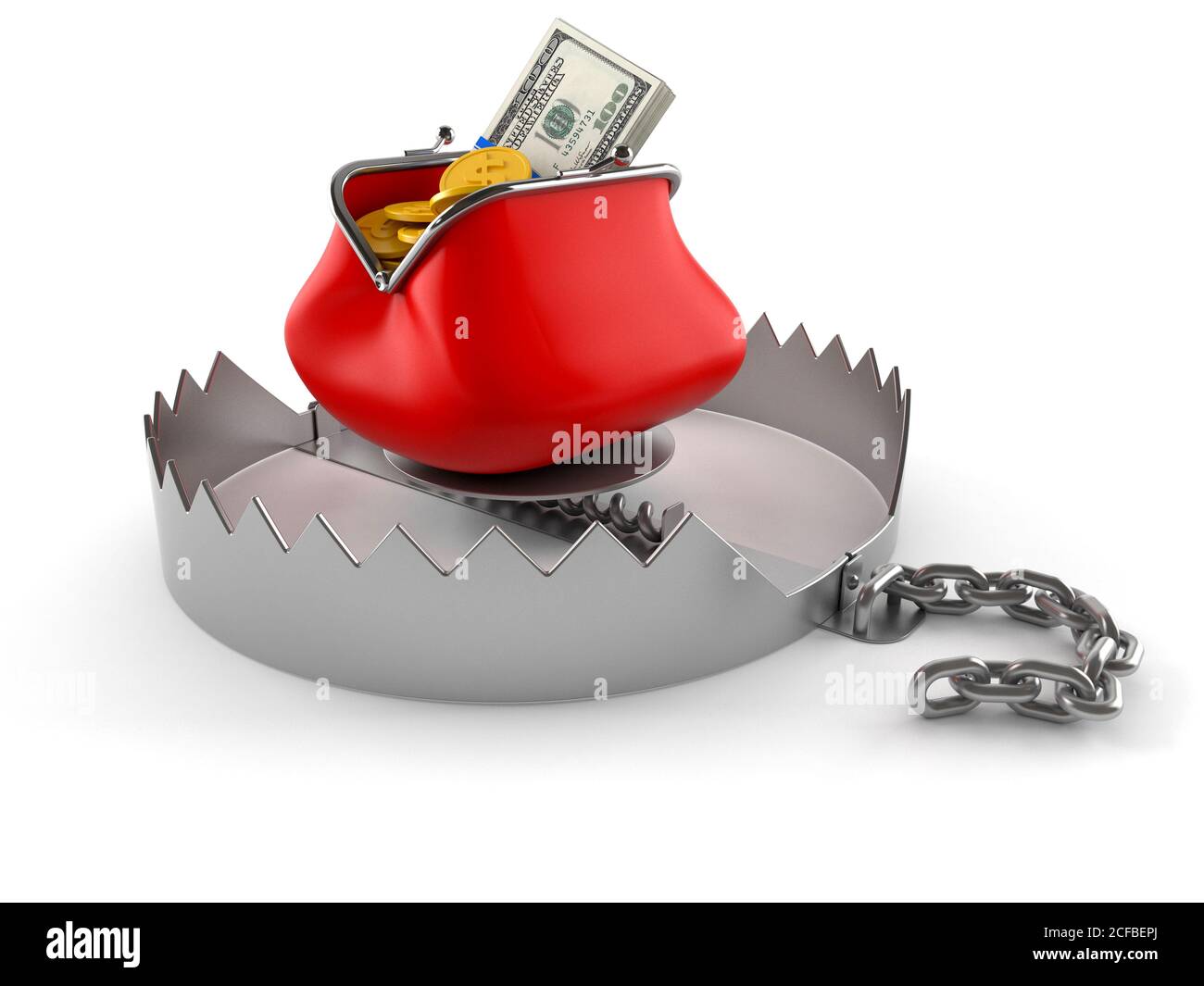 Bear trap with purse isolated on white background Stock Photo - Alamy