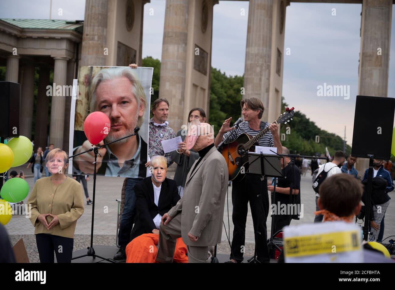 03/09/2020 - Berlin Germany - Julian Assange Anti Imprisonment Demonstration in the front of Brandenburg Gate Stock Photo