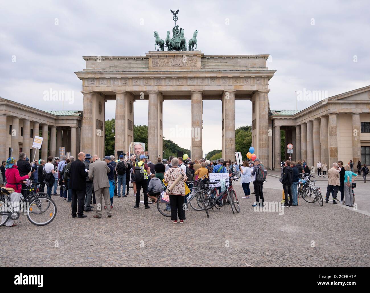 03/09/2020 - Berlin Germany - Julian Assange Anti Imprisonment Demonstration in the front of Brandenburg Gate Stock Photo