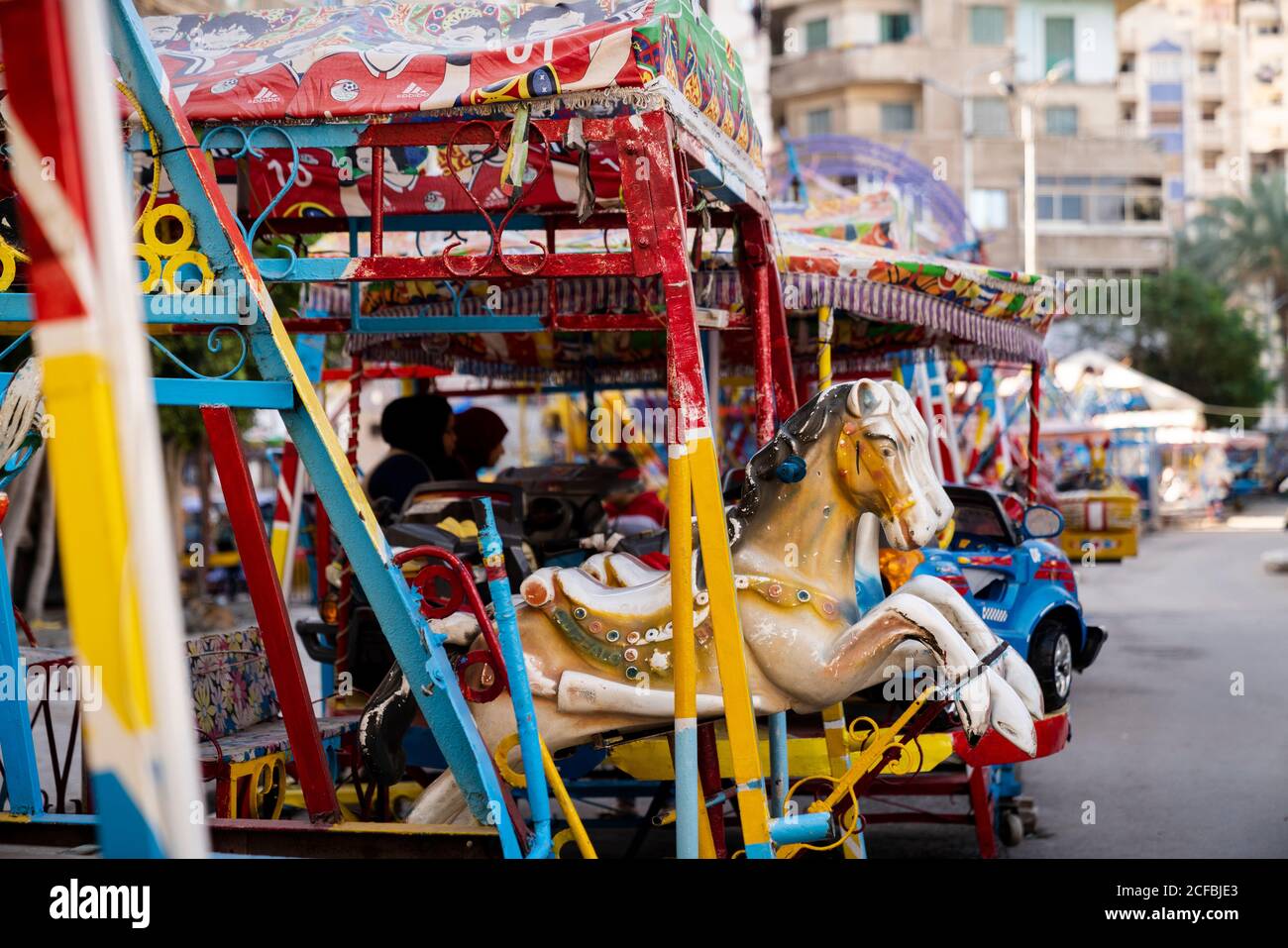 A free outdoor ride park for children in Alexandria, Egypt Stock Photo