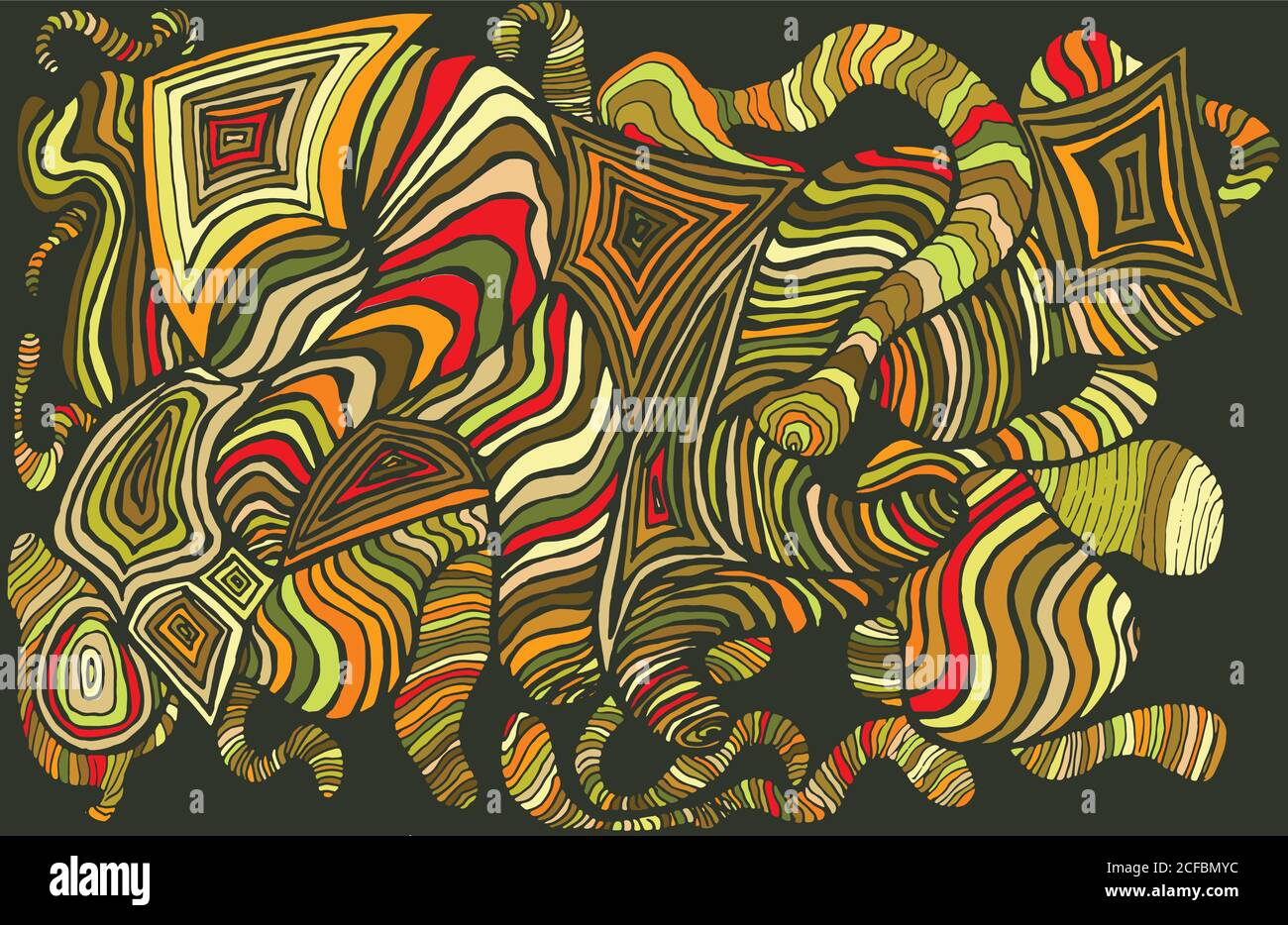 Bright, colorful, abstract pattern, many lines, waves, sketch st Stock Vector