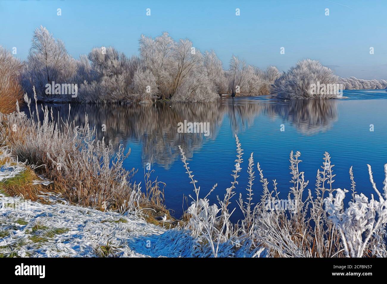 River winter landscape with frosted trees on its bank Stock Photo - Alamy