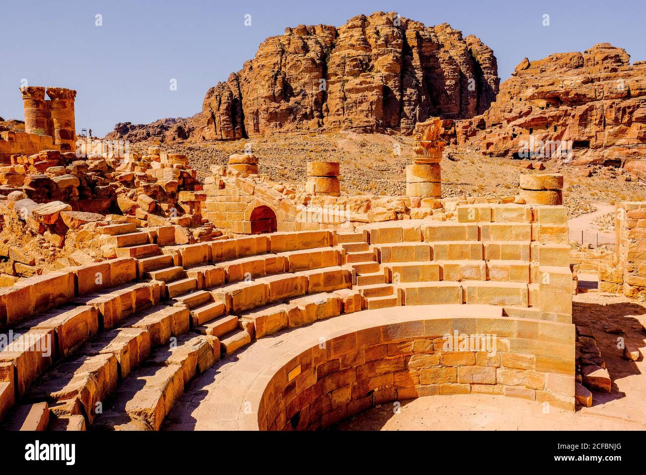 Ancient ruined theater in the city of Petra, Jordan Stock Photo