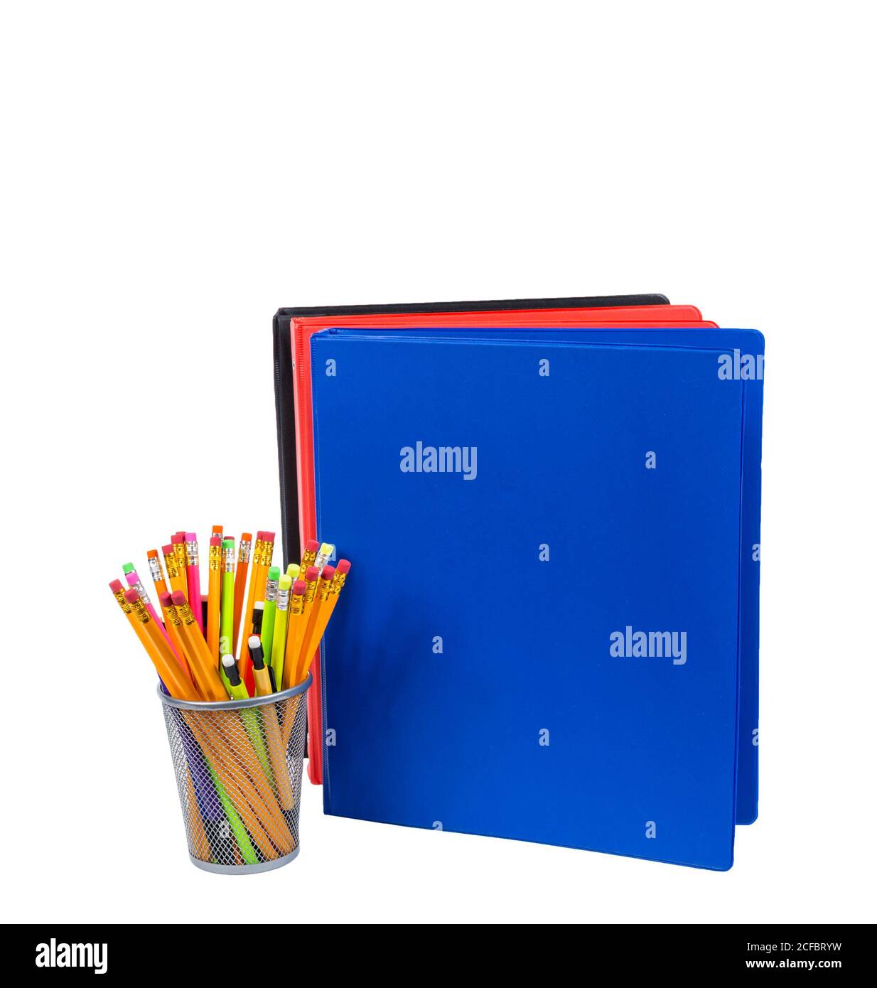 https://c8.alamy.com/comp/2CFBRYW/photograph-of-colorful-pencils-in-pencil-holder-and-stack-of-brightly-colored-notebooks-with-copy-space-isolated-on-a-white-background-2CFBRYW.jpg