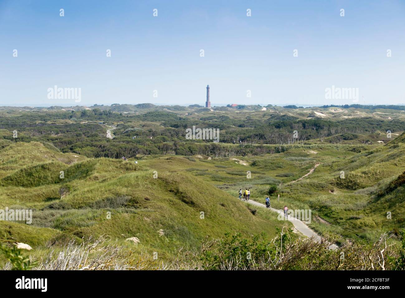 Panoramic dunes in the middle of the island, lighthouse, Norderney, East Frisian Islands Stock Photo