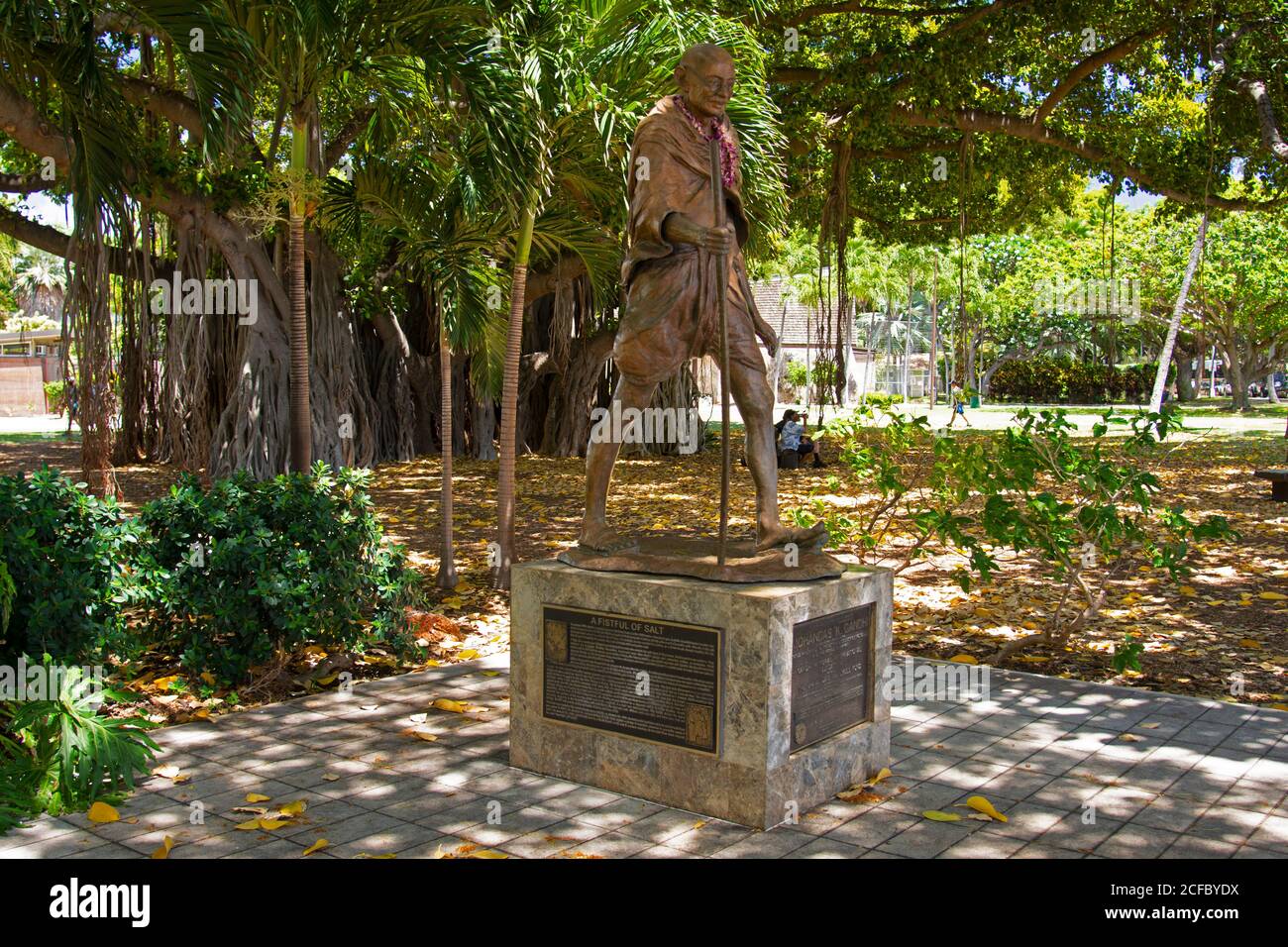 Gandhi Statue, made by Stephen Lowe, Waikiki, Oahu, Hawaii, USA Stock Photo
