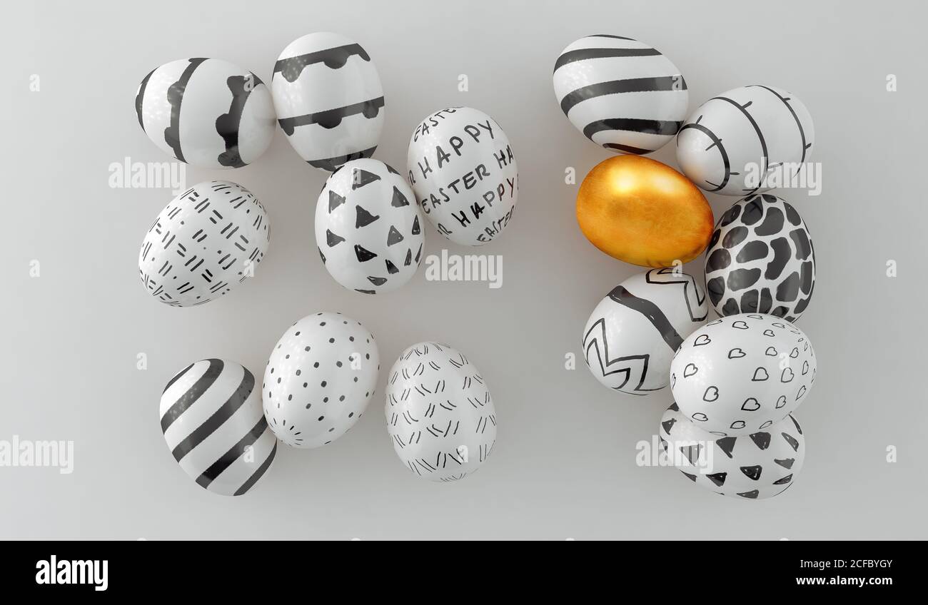 Unique golden egg in row of ordinary white eggs Vector Image