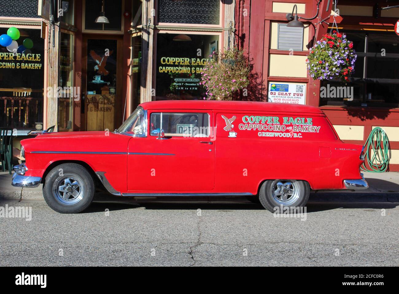 Delivery van / station wagon of the Copper Eagle Bakery in Greenwood BC, Canada Stock Photo