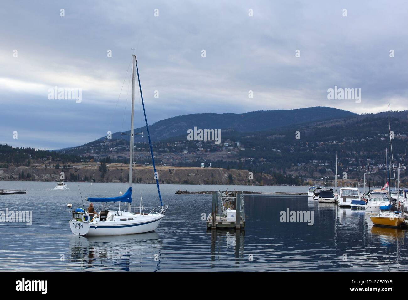 Kelowna Harbor in Britsh Columbia Canada with sailing boats Stock Photo