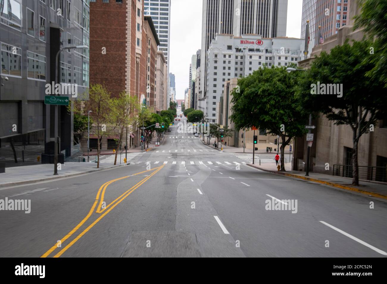 2020:City of Los Angeles streets are vacant of cars and people due to stay at home requests by state and city governments due to Coronavirus COVID-19 Stock Photo