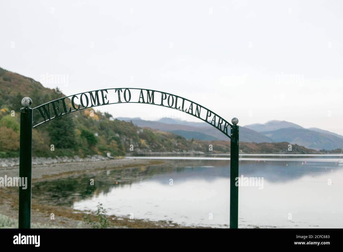 Street sign at Pollan Park in Ullapool Scotland Stock Photo