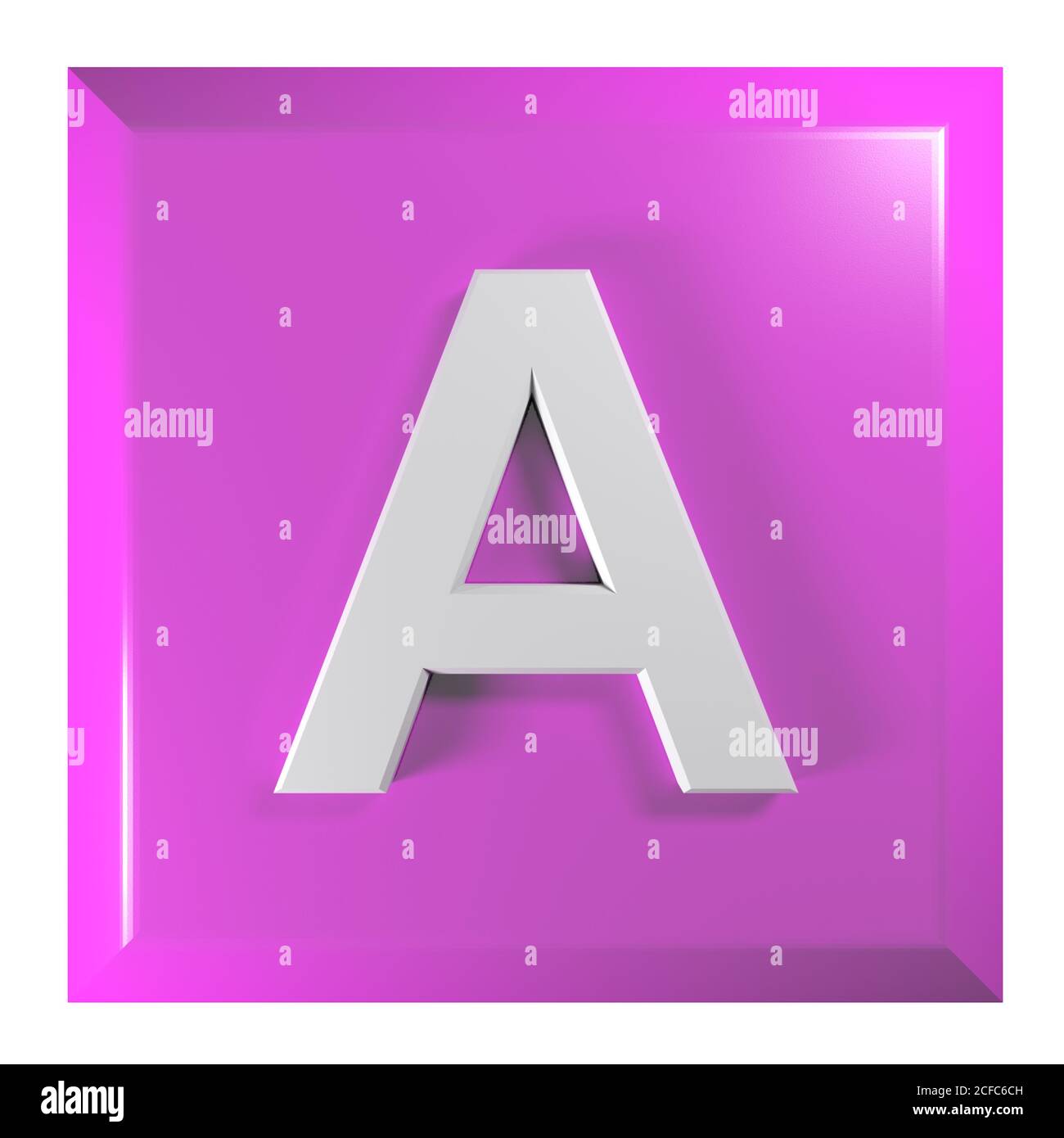 Pink square push button with the alphabetic letter A - 3D rendering illustration Stock Photo