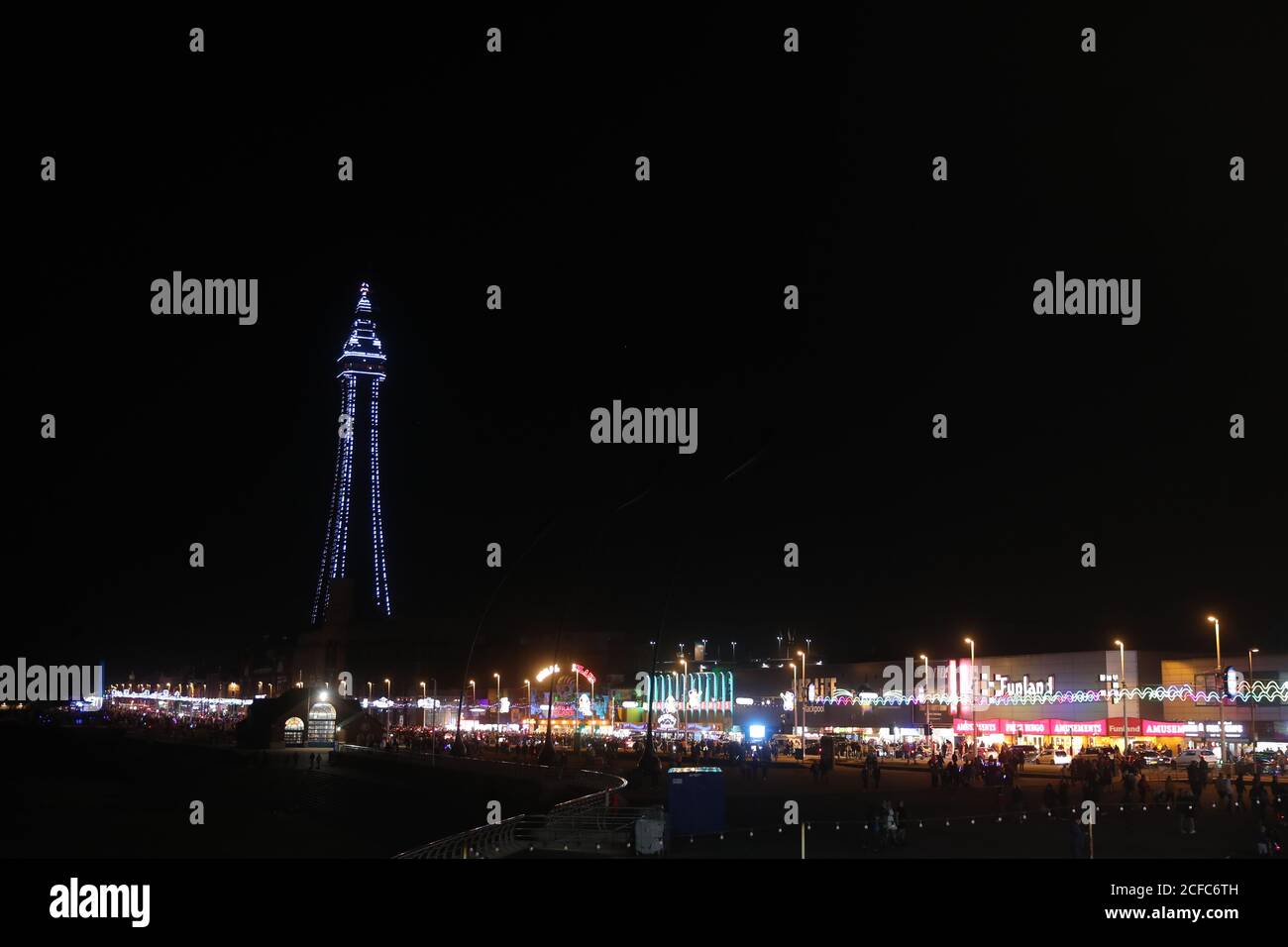 Blackpool on the first day of the annual lights display in the north west England seaside resort. This year the lights will remain on display until January, two months longer than normal, to help boost the tourism trade which has been hit by the Covid-19 pandemic. Stock Photo
