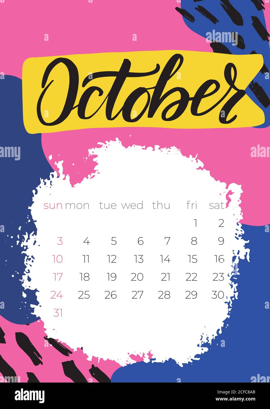 Calendar October 2021 planner with abstract vector graphic Stock Vector